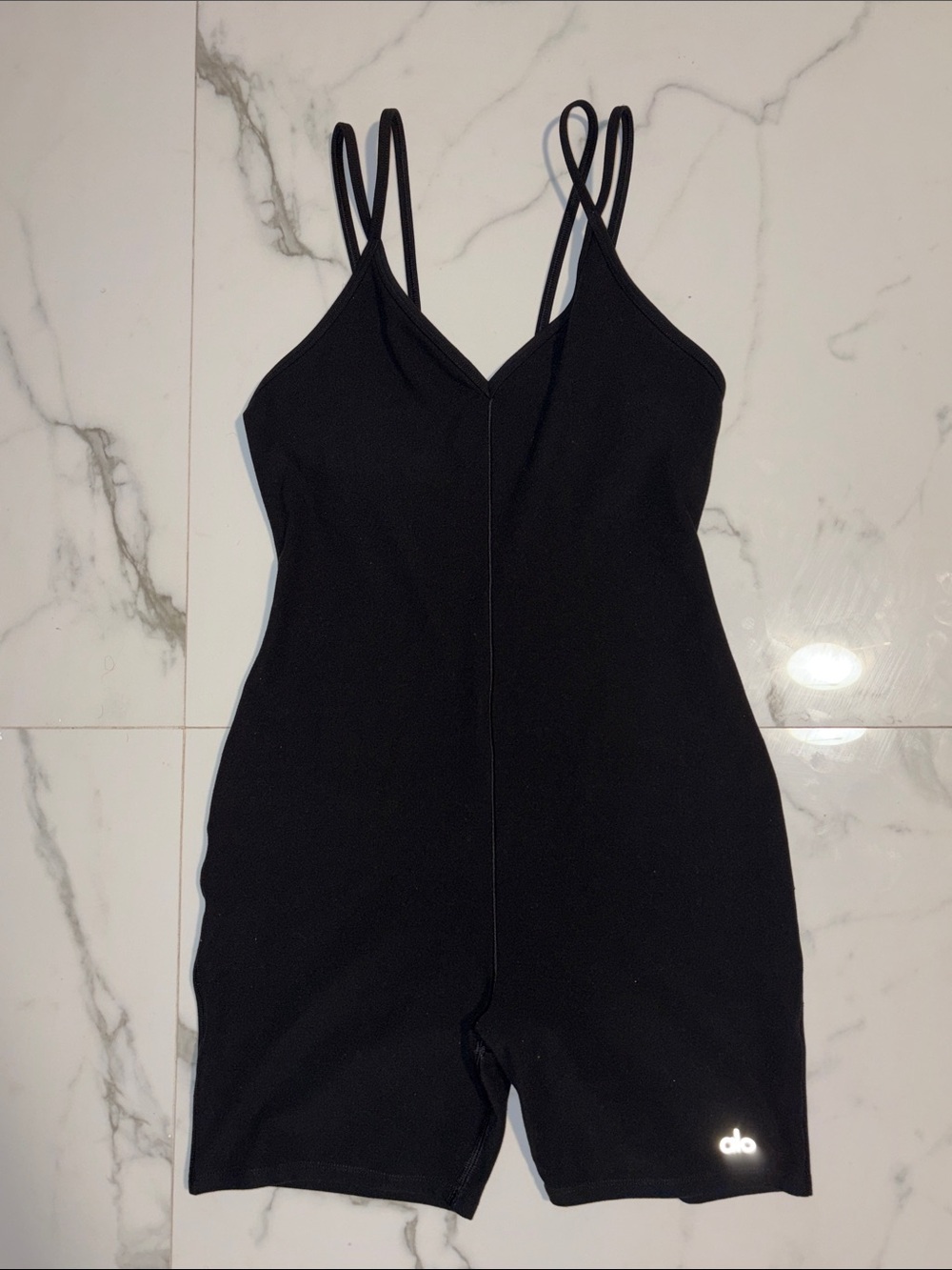Alo Black Double-Strap Fitted Romper